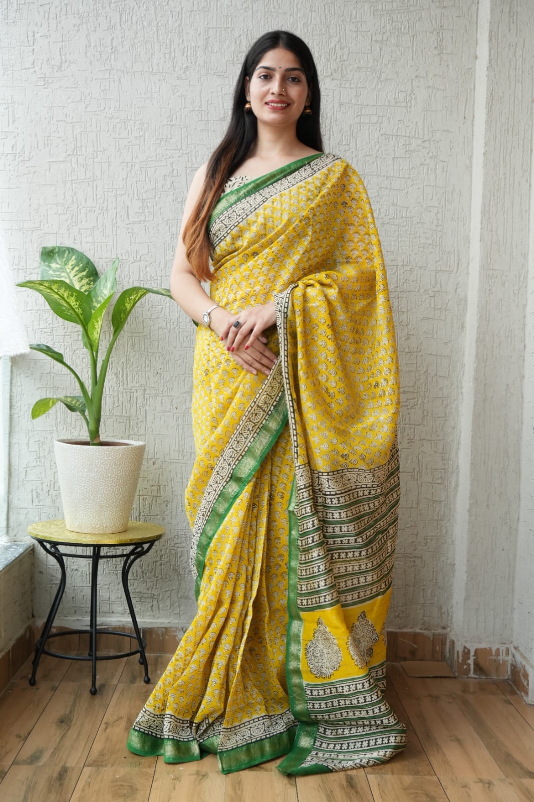New Designer Hand Block Print Maheshwari Silk Saree (BFMSARE10)