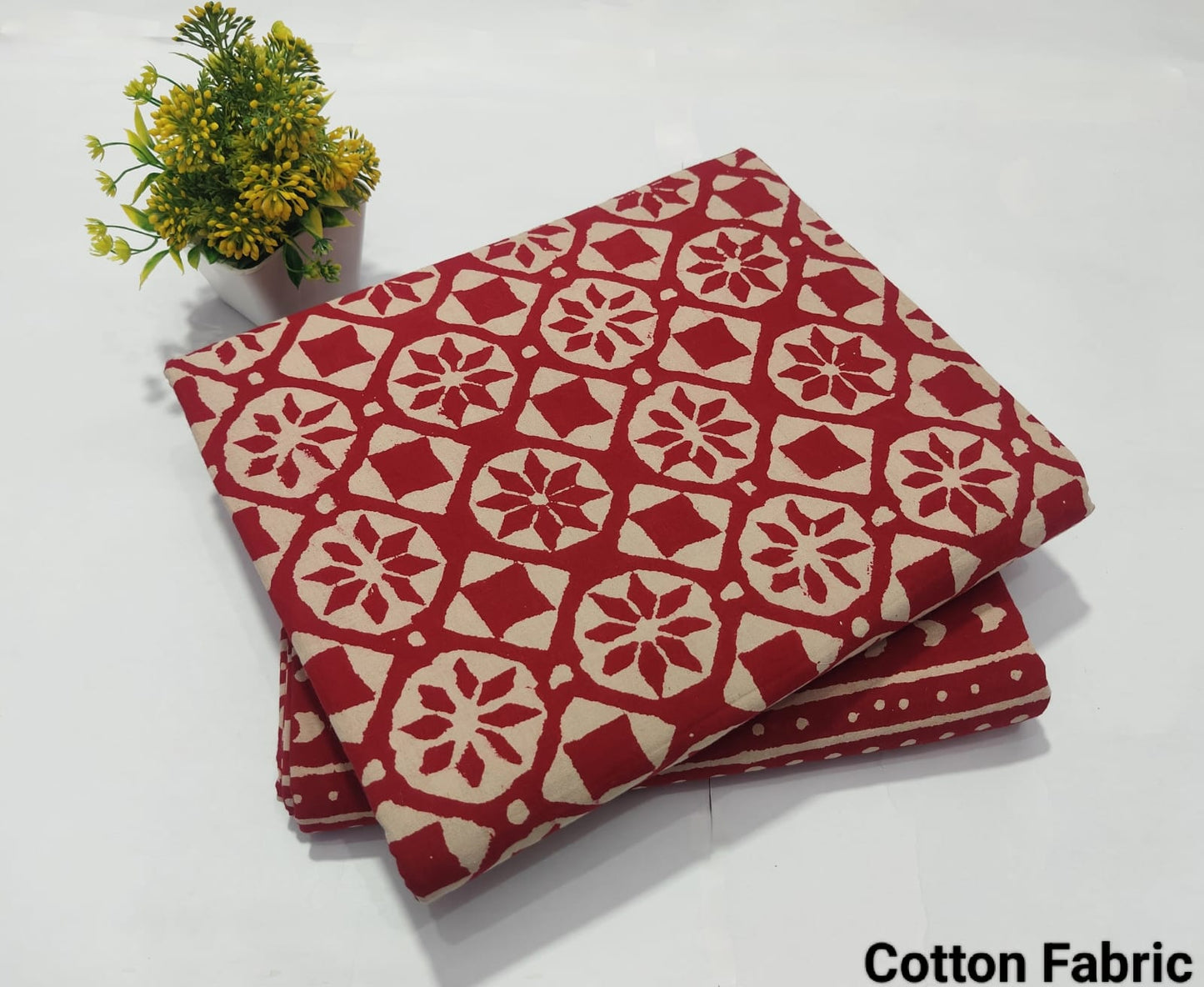 Red Geometric Printed Cotton Fabric – Traditional Ethnic Dress Material
(BFTB108)