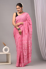 Traditional Authentic Hand Block Printed Pure Organic Cotton Sarees With matching Blouse
