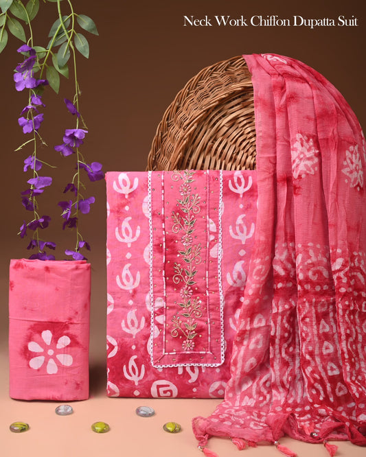 PREMIUM GOTA PATTI COTTON SUIT SET WITH CHIFFON DUPATTA