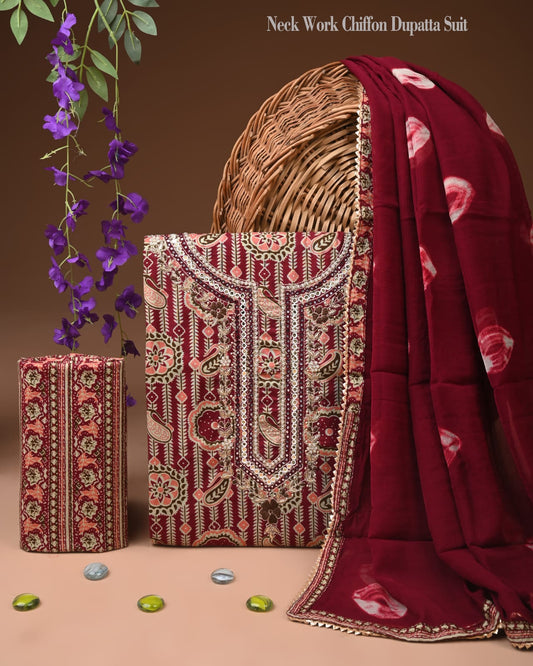 PREMIUM GOTA PATTI COTTON SUIT SET WITH CHIFFON DUPATTA