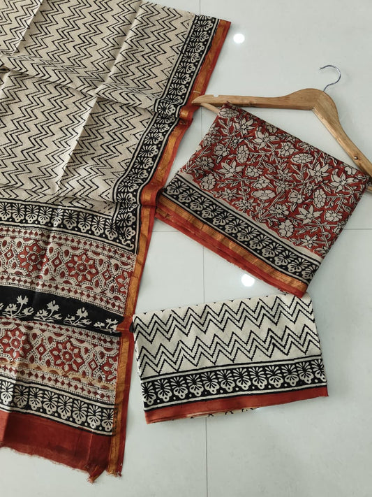 EXCLUSIVE HAND BLOCK CHANDERI SILK SUIT SET WITH CHANDERI DUPATTA