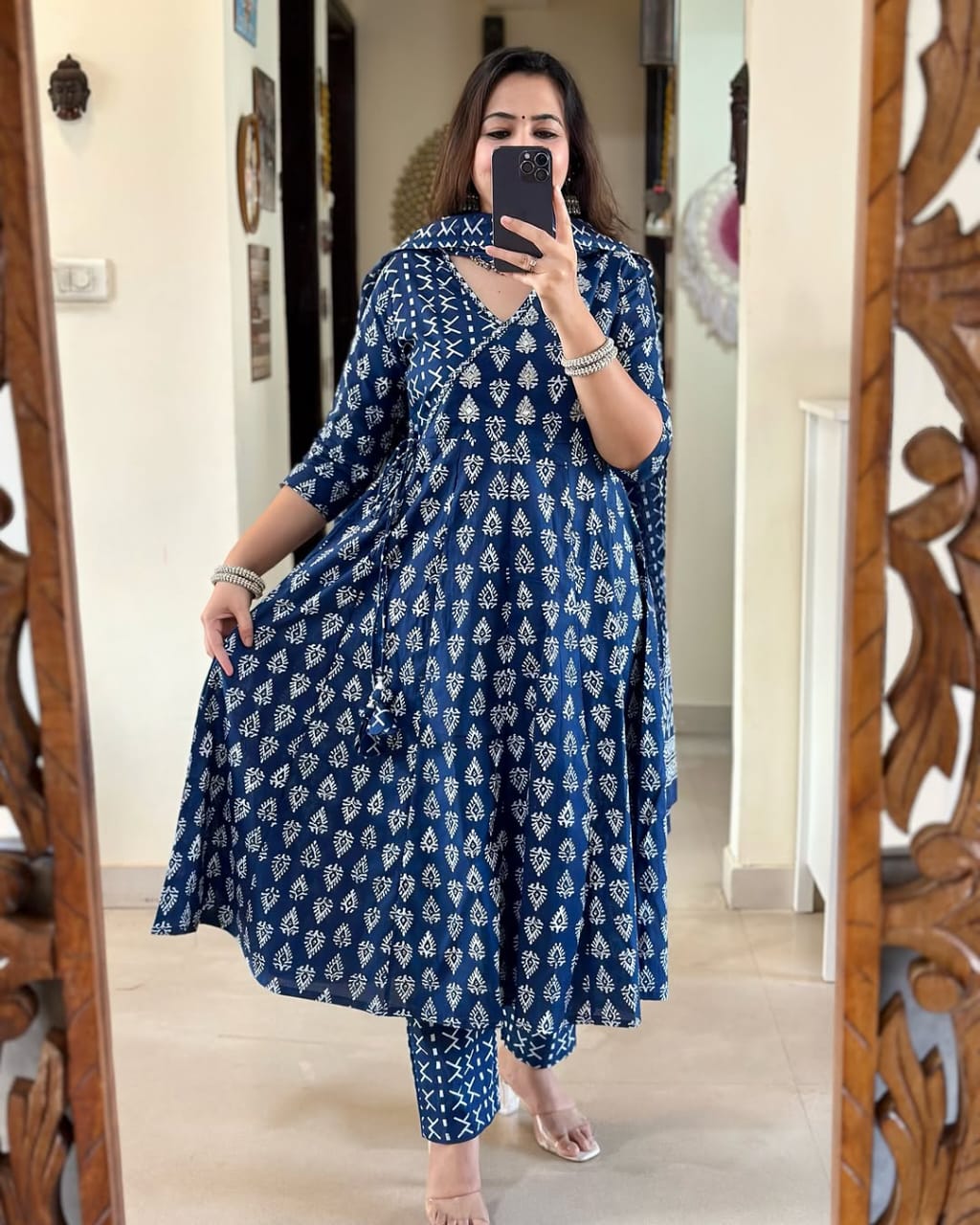 Indigo Blue Cotton Suit with Cotton Dupatta