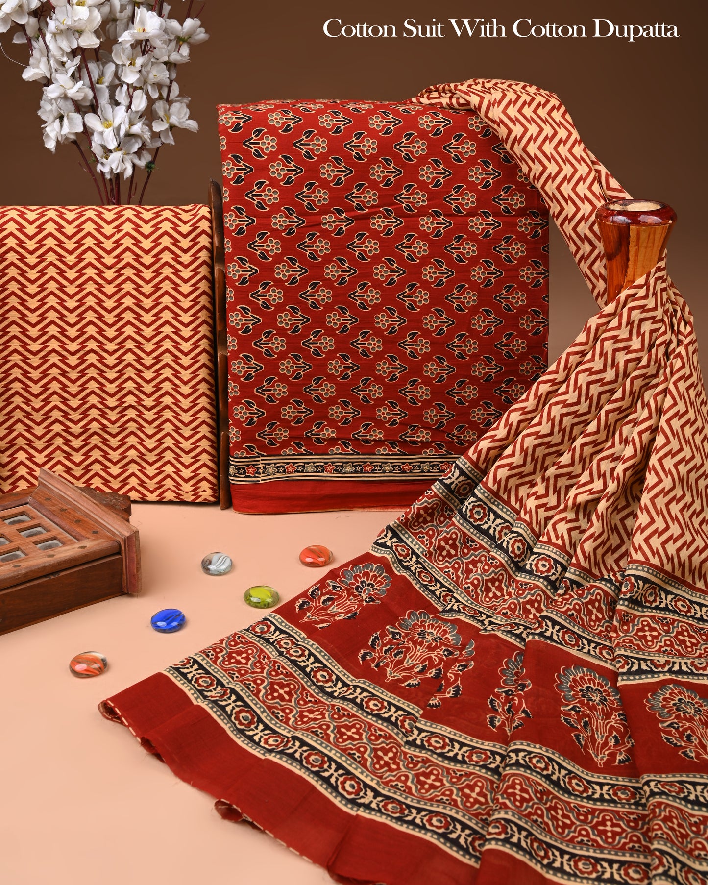 Exclusive Hand Block Cotton Suit With Cotton Dupatta(BFCOT108)