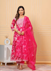 Beautiful ANARKALI KURTA with heavy  embroidery  work  on yoke along with pants with duppata