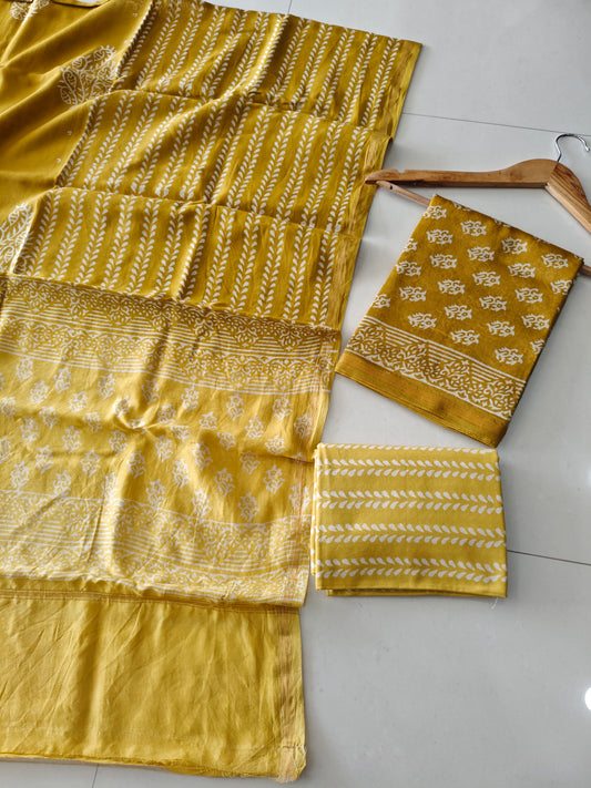 EXCLUSIVE HAND BLOCK CHANDERI SILK SUIT SET WITH CHANDERI DUPATTA