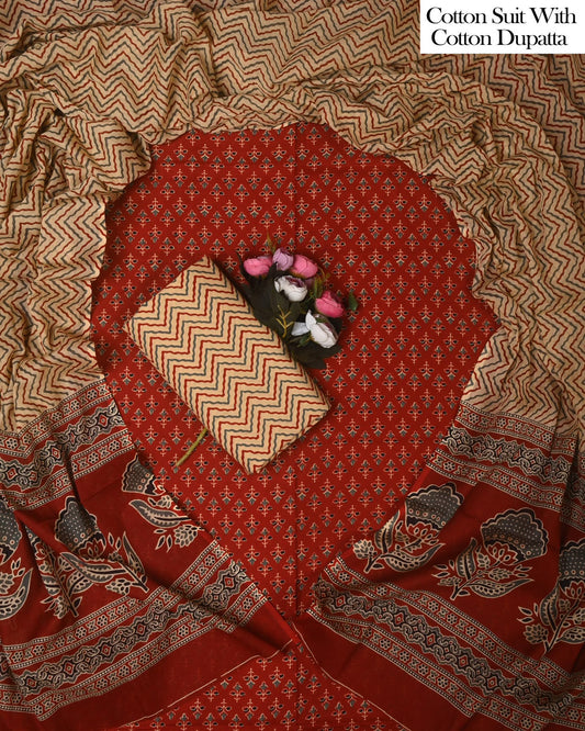 Exclusive Hand Block Cotton Suit With Cotton Dupatta
