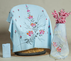 New Floral Hand Block Printed Cotton Suit With Organza Dupatta(BFOR71)