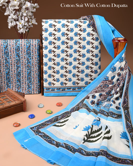 Exclusive Hand Block Cotton Suit With Cotton Dupatta(BFCOT116)