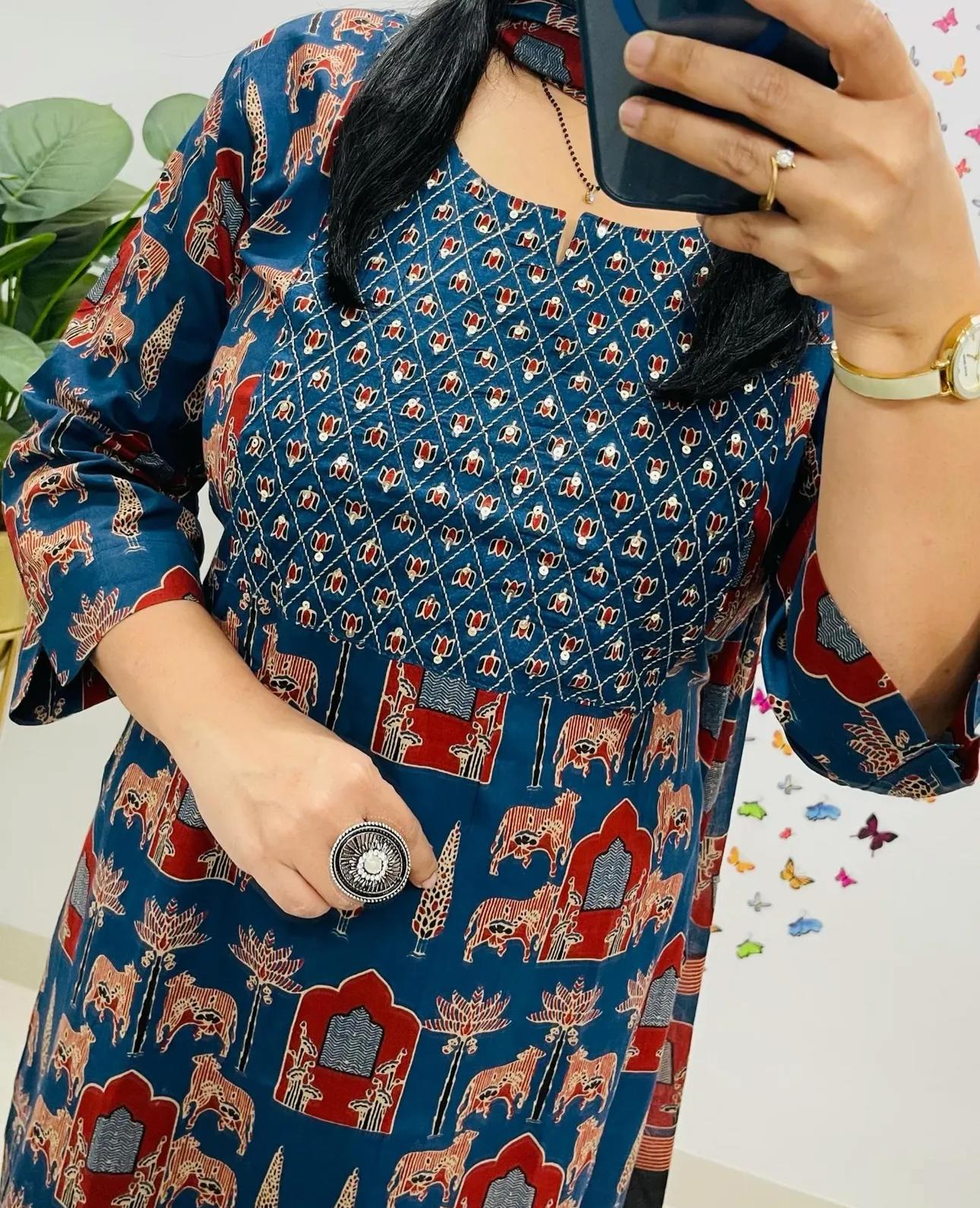 *New Launch*

*Mark a change in your wardrobe by wearing our exclusive range of Premium Rayon 3pcs Kurti set With Beautiful katha and hand work on kurti neck and traditional print malmal Fabric Dupatta*