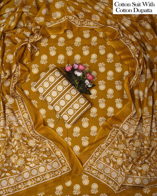 Exclusive Hand Block Cotton Suit With Cotton Dupatta(BFCOT143)