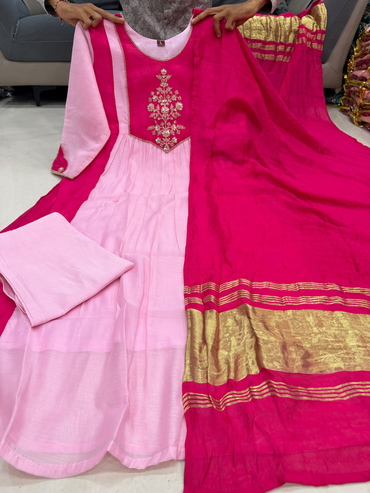Magenta Pink Shaded Anarkali Kurta Set for Women