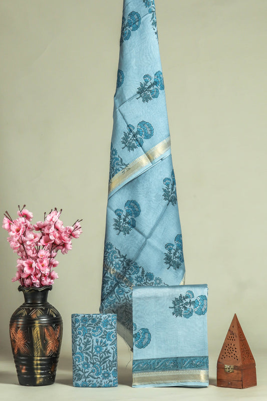 Premium Hand Block Printed Maheshwari Silk Suit(BFMAH64)