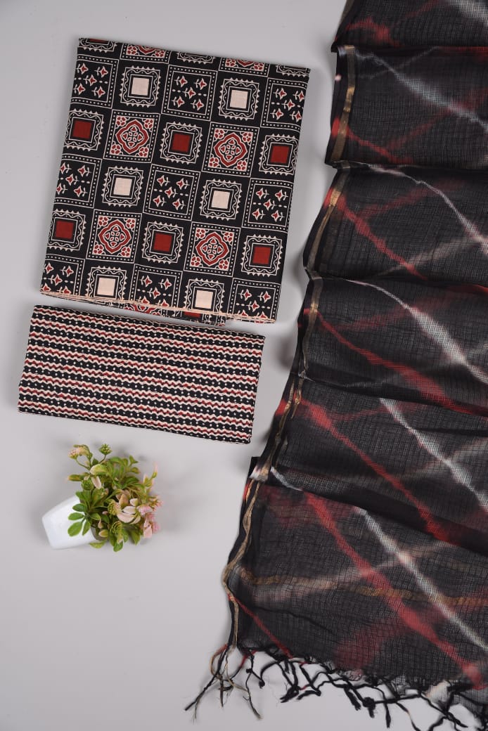 Premium Sanganeri Printed Cotton Suit With Kota Doria Duppta(BFCOTKD43)