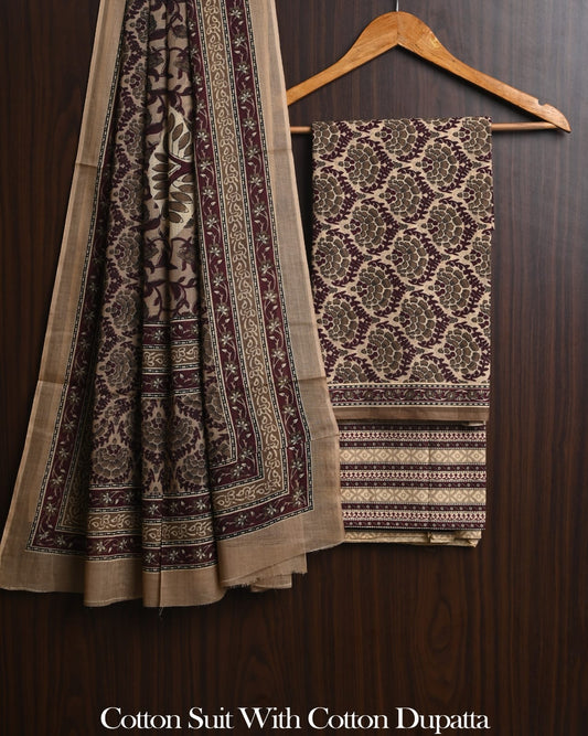 Exclusive Hand Block Cotton Suit With Cotton Dupatta(BFCOT196)
