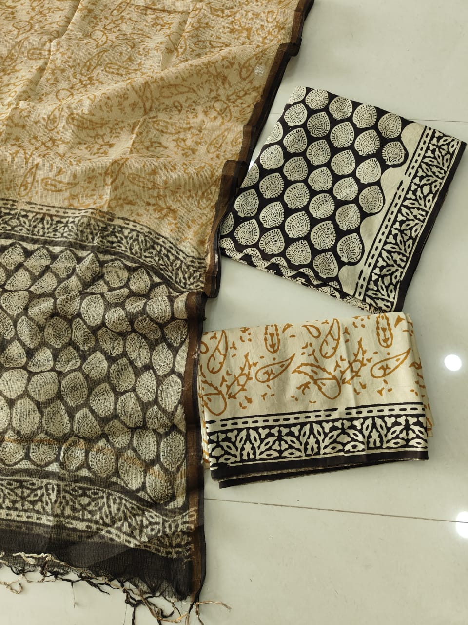 Premium Sanganeri Printed Cotton Suit With Kota Doria Duppta(BFCOTKD14)