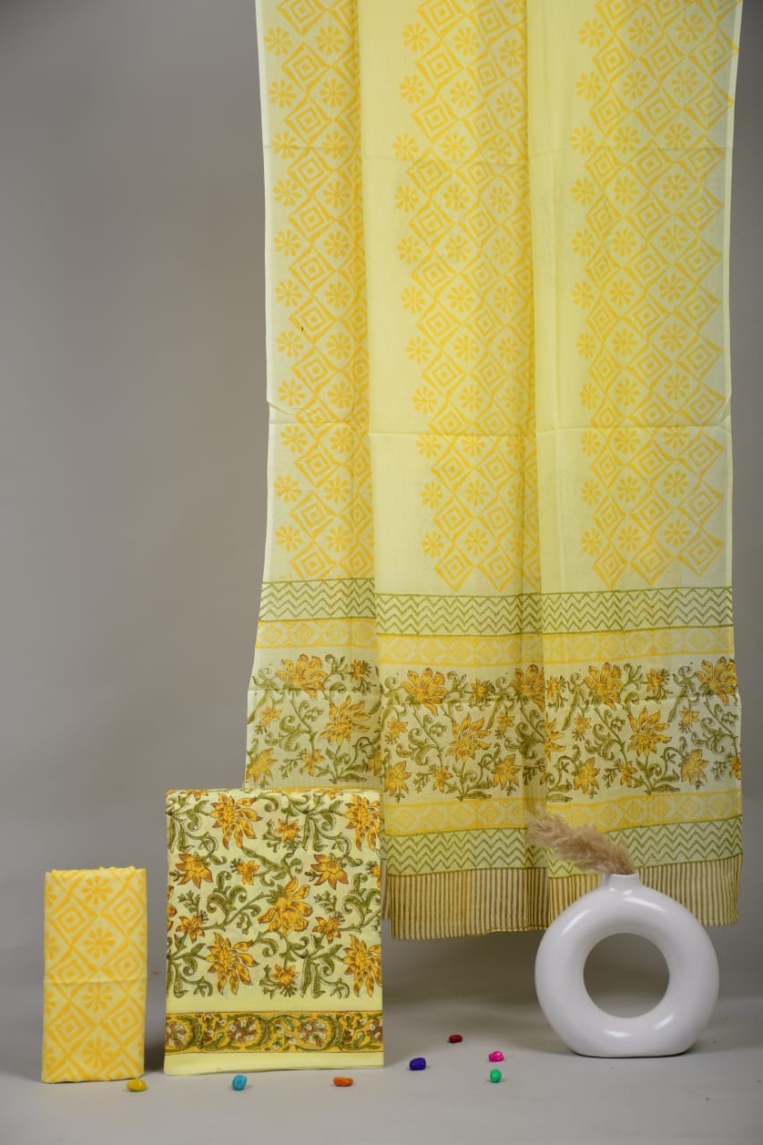 Exclusive Hand Block Cotton Suit With Cotton Dupatta