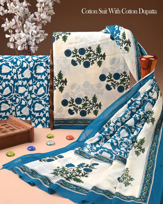 Exclusive Hand Block Cotton Suit With Cotton Dupatta