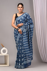 Traditional Authentic Hand Block Printed Pure Organic Cotton Sarees With matching Blouse