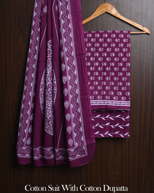 Exclusive Hand Block Cotton Suit With Cotton Dupatta(BFCOT193)