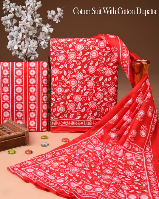 Exclusive Hand Block Cotton Suit With Cotton Dupatta(BFCOT143)