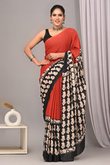 Traditional Authentic Hand Block Printed Pure Organic Cotton Sarees With matching Blouse