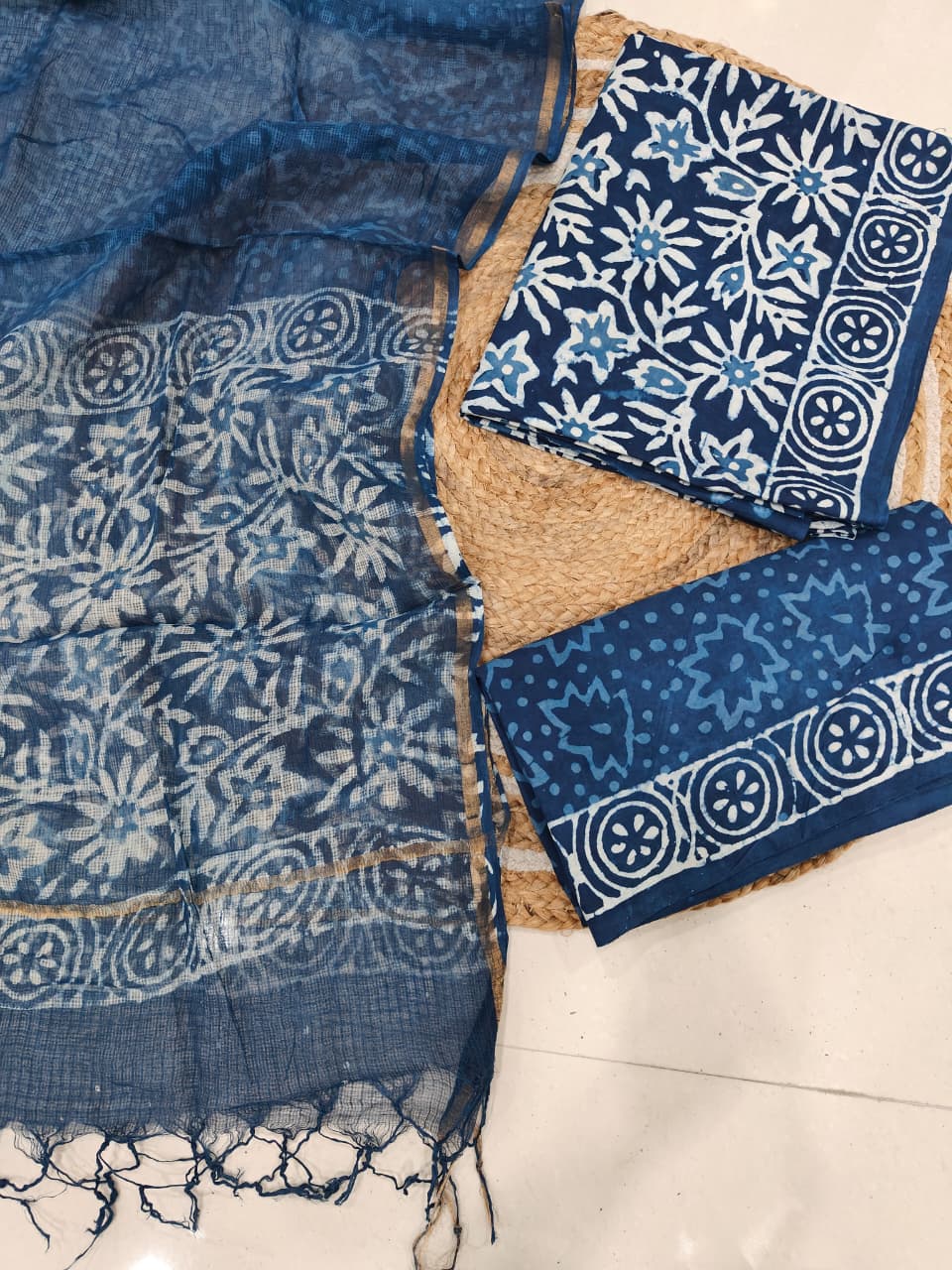 Premium Sanganeri Printed Cotton Suit With Kota Doria Duppta(BFCOTKD47)