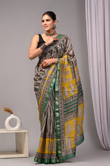 New Designer Hand Block Print Maheshwari Silk Saree (BFMSARE56)