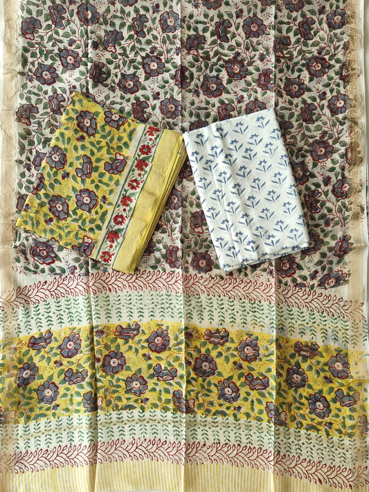 Premium Hand Block Printed Maheshwari Silk Suit(BFMAH73)