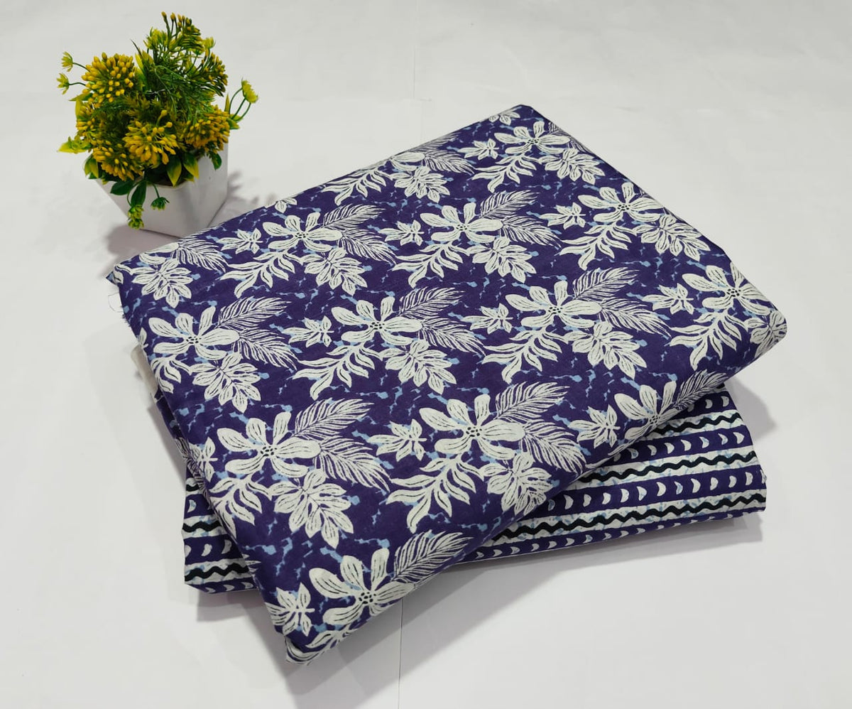 Premium Hand Block Printed Cotton Suit Top And Bottom Set (BFTB80)