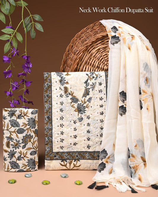 PREMIUM GOTA PATTI COTTON SUIT SET WITH CHIFFON DUPATTA