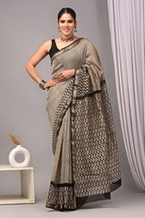 New Designer Hand Block Print Maheshwari Silk Saree (BFMSARE63)