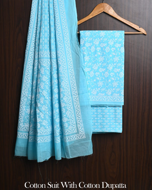 Exclusive Hand Block Cotton Suit With Cotton Dupatta(BFCOT186)