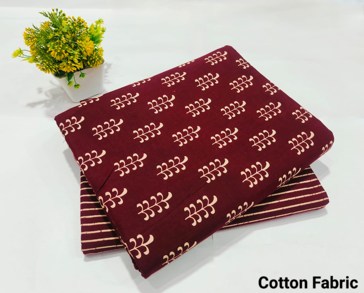Maroon Printed Cotton Fabric for Kurti – Soft Leaf Design Dress Material (BFTB59)