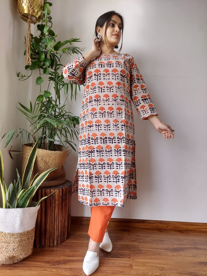New Exclusive Hand  block printed Stitched Cotton  Kurtis with Pant