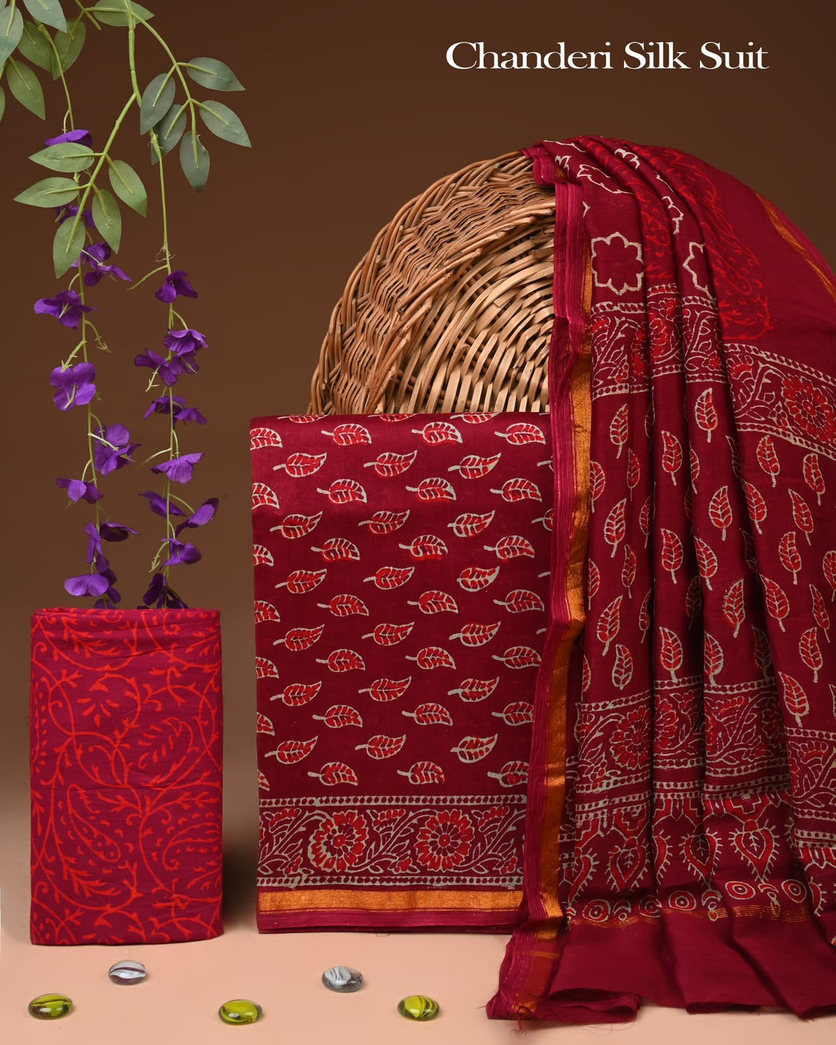 EXCLUSIVE HAND BLOCK CHANDERI SILK SUIT SET WITH CHANDERI DUPATTA
