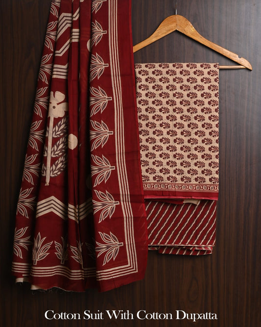 Exclusive Hand Block Cotton Suit With Cotton Dupatta