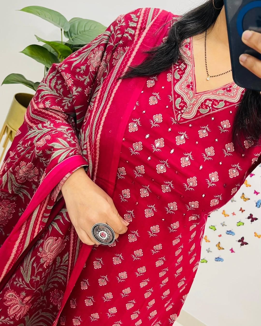 *🌹🌹Pure fine Cotton fabric Embroidery Work Kurti with Pant with cotton 100-100 Dupatta*🌹🌹