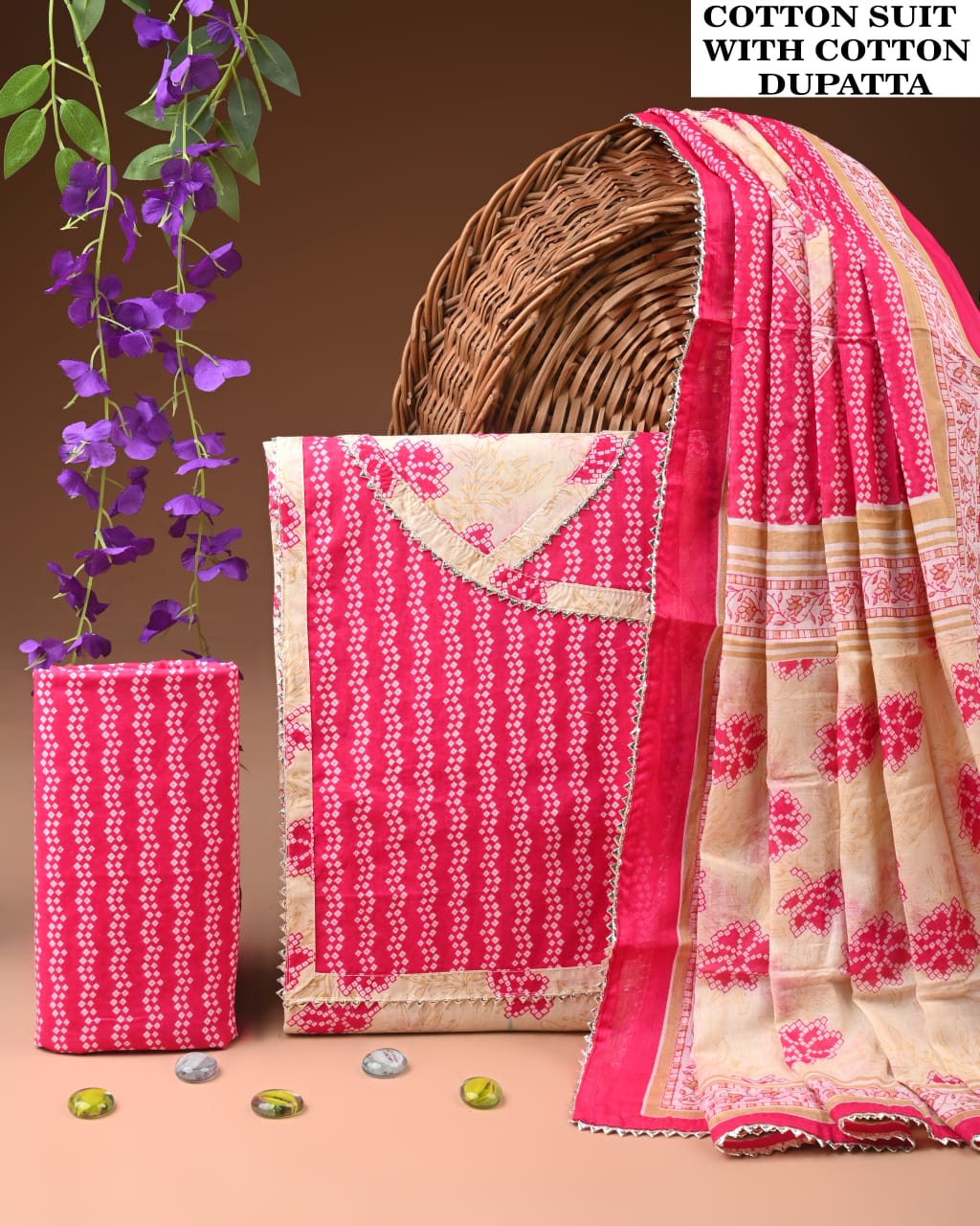 PREMIUM GOTA PATTI COTTON SUIT SET WITH COTTON DUPATTA(BFCOTGH114)