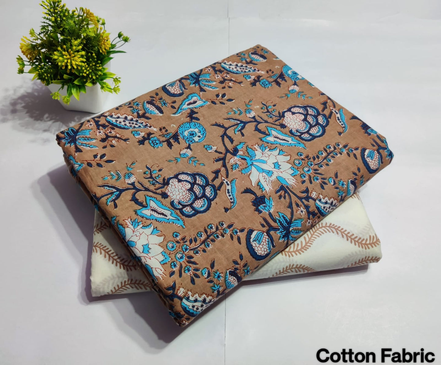Brown Floral Printed Top & Bottom Suit Set – Elegant Cotton Suit Material (BFTB22)
