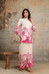 *Classy Cotton Floral Printed Cord Set Openable Top With Printed Palazo With One Side Pocket*