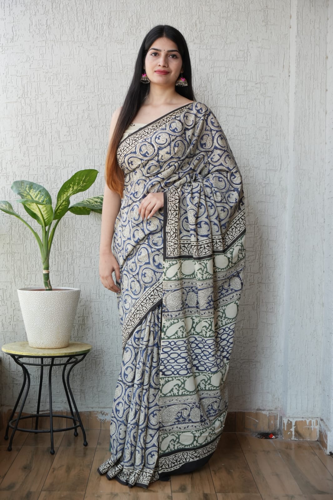 Blue Printed Cotton Saree – Soft Cotton Saree for Women (BFCS09)