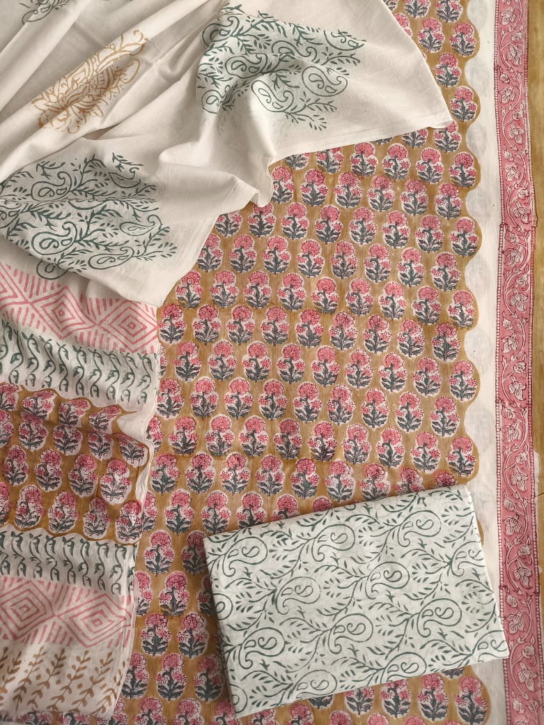 Exclusive Hand Block Cotton Suit With Cotton Dupatta(BFCOT19)
