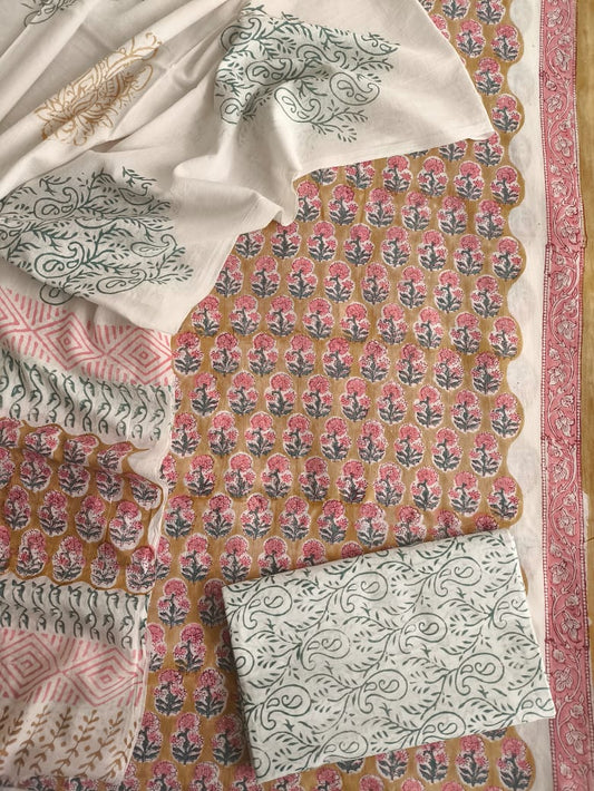 Exclusive Hand Block Cotton Suit With Cotton Dupatta(BFCOT19)