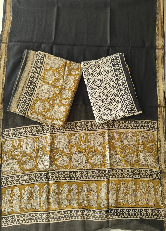 Premium Hand Block Printed Maheshwari Silk Suit(BFMAH66)