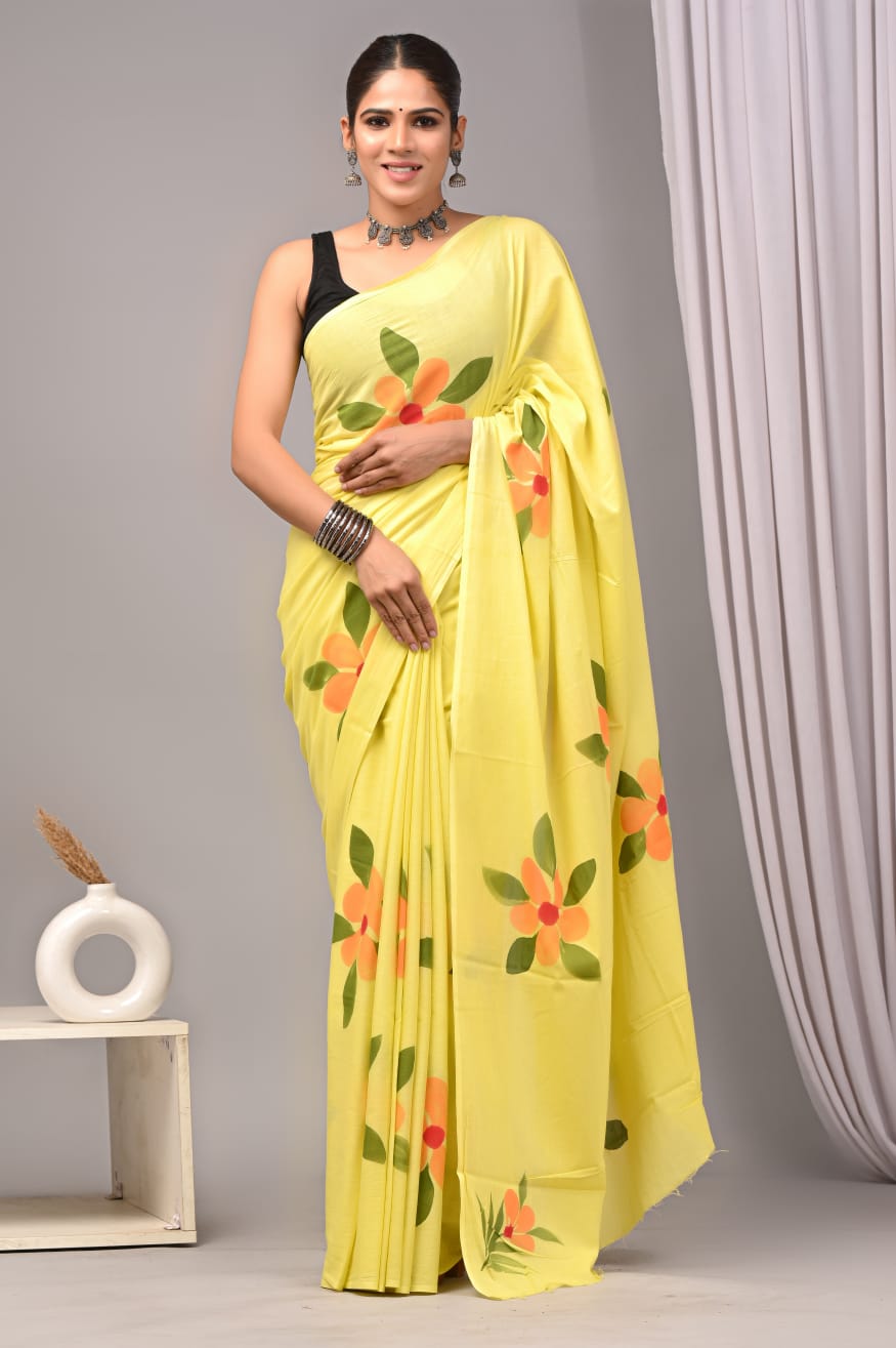 Traditional Authentic Hand Block Printed Pure Organic Cotton Sarees With matching Blouse