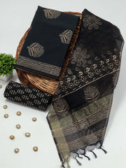 New Floral Hand Block Printed Cotton Suit With Organza Dupatta(BFOR73)