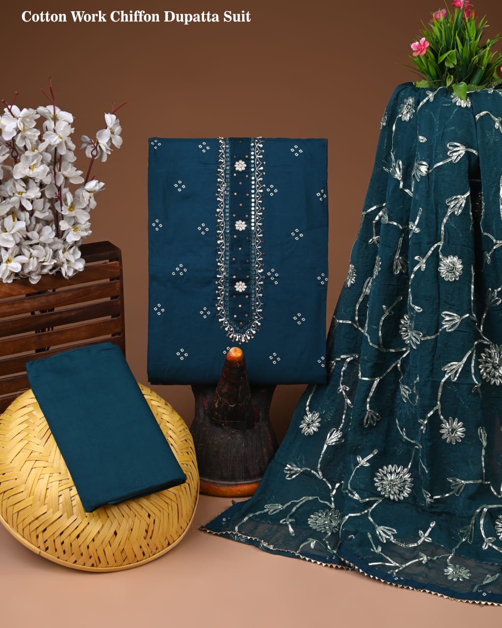 PREMIUM GOTA PATTI COTTON SUIT SET WITH CHIFFON DUPATTA(BSCOTGC49)