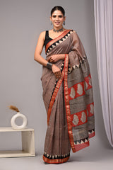 New Designer Hand Block Print Maheshwari Silk Saree (BFMSARE64)