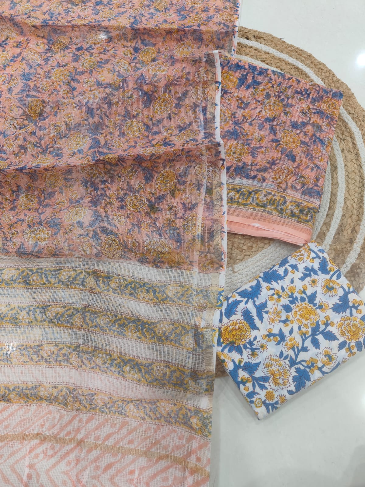 Peach Floral Printed kota doriya Suit Set (BFFKO25)
